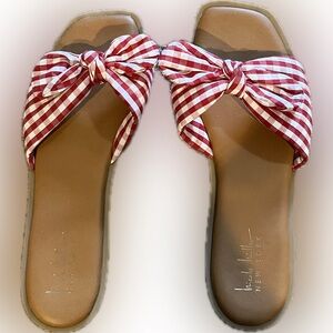 Nicole Miller New York Red Gingham Bow Slide Sandals – Size 8.5